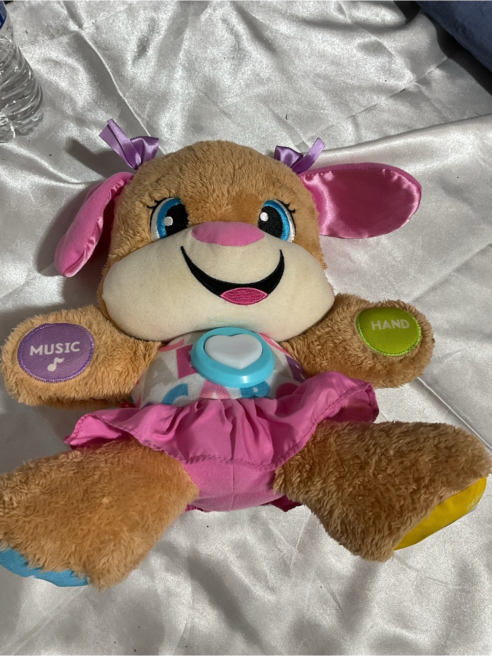 Interactive Plush Puppy Toy - Pink & Brown Musical Hand-Paw Buttons